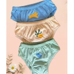 Ooka Baby Pack Of 3 Premium Cotton Rabbit & Fox Print Briefs - Blue Green & Beige-picture-17