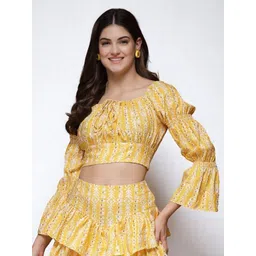 OOMPH! FACTOR Women Floral Print Tie Up Neck Puff Sleeve Crepe Top-picture-13