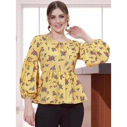 OOMPH! FACTOR Women Floral Printed Puff Sleeve Peplum Top-picture-38