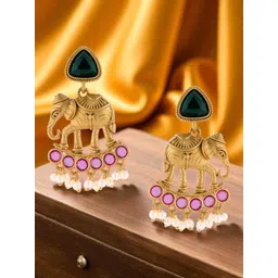 OOMPH Artificial Stones Studded & Beaded Animal Shaped Drop Earrings-picture-13