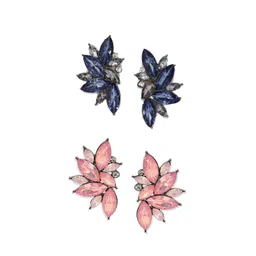OOMPH Blue & Pink Floral Drop Earrings-picture-40