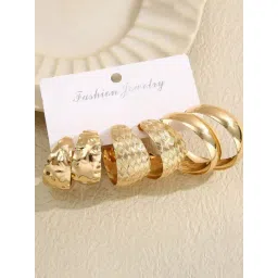 OOMPH Chunky Retro Textured Gold Tone Party Wear Hoop Earrings - Set of 3-picture-46