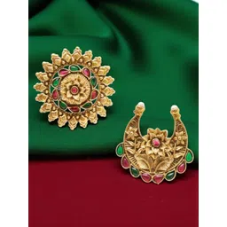 OOMPH Combo of 2 Gold Artificial Stones and Beads Hair Bun Pin-picture-11