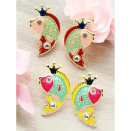 OOMPH Combo of 2 PinkEnamelFeng Shui Good Luck Fish Stud Earrings-picture-22