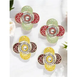 OOMPH Combo of 2 Rani Pink & Red Meenakari Ethnic Ear Stud Earrings-picture-36