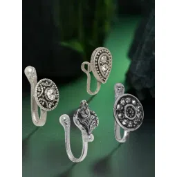 OOMPH Combo of 4 Oxidised Silver Ethnic Non-Piercing Nose Pin-picture-20