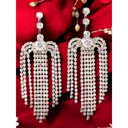 OOMPH Crystals Studded Geometric Shaped Drop Earrings-picture-11