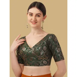 Oomph! Ethnic Motifs Woven Design Jacquard Traditional Saree Blouse image 1