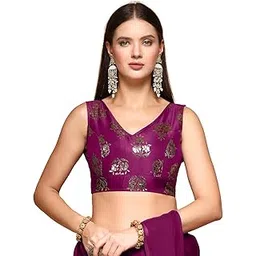 oomph! Ethnic Style Readymade Brocade Sleeveless V-Neck Blouse for Pairing with Sarees, lehengas, or Plazzo for Fusion wear-picture-14
