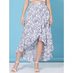Oomph! Floral Printed Maxi Wrap High-Low Skirt-picture-41