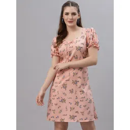 Oomph! Floral Printed Puff Sleeves Fit & Flare Dress-picture-38