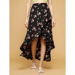Oomph! Floral Printed Wrap High Low Midi Skirt-picture-38
