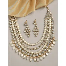 Oomph Gold Kundan & Pearls Necklace & Earring Set-picture-30