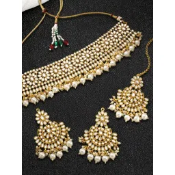 Oomph Gold Kundan Ethnic Necklace, Earring & MaangTikka Set-picture-18