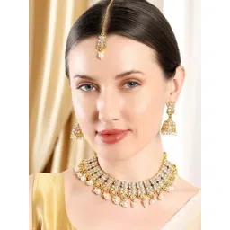 OOMPH Gold Kundan Necklace, Earring & MaangTikka Set image 2