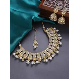 OOMPH Gold Kundan Necklace, Earring & MaangTikka Set image 1