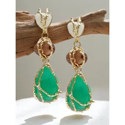 OOMPH Gold Plated Artificial Stones Studded Contemporary Shaped Drop Earrings-picture-11