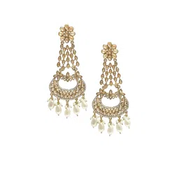 OOMPH Gold-Plated Contemporary Shaped Artificial Stone & Beads Drop Earrings image 2