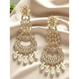 OOMPH Gold-Plated Contemporary Shaped Artificial Stone & Beads Drop Earrings image 1