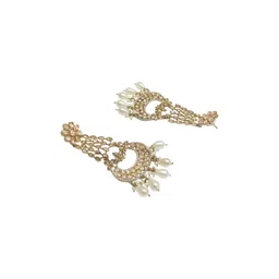 OOMPH Gold-Plated Contemporary Shaped Artificial Stone & Beads Drop Earrings image 3