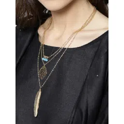 OOMPH Gold Tone Feather Multi Layered Multi-Strand Bohemian Fashion Necklace for Women-picture-45