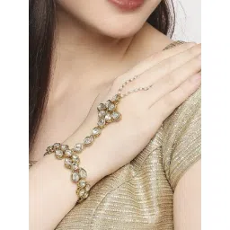 Oomph Gold Tone Kundan & Pearls Floral Ethnic Statement Hand Harness-picture-19