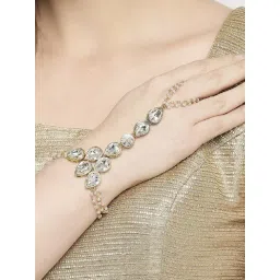 Oomph Gold Tone Kundan & Pearls Floral Statement Ethnic Hand Harness-picture-18