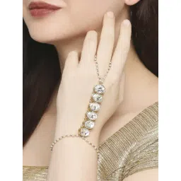 Oomph Gold Tone Kundan & Pearls Statement Ethnic Hand Harness-picture-16