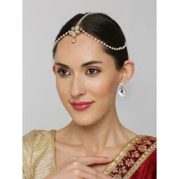 Oomph Gold Tone Kundan Earring & Matha Patti Set-picture-34