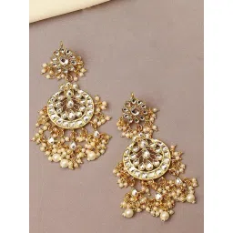 OOMPH Gold Tone Kundan Ethnic Dangler Earrings-picture-33