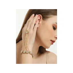 OOMPH Gold Tone Kundan Floral Ethnic Hathphool Bracelet with Ring-picture-37