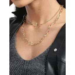 OOMPH Gold Tone Link Chain Multi Layer Necklace for Women-picture-44