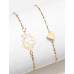 Oomph Gold Tone Lotus & Heart Anklet - Set of 2-picture-11