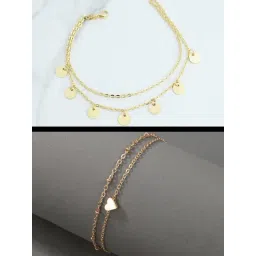 OOMPH Gold-Tone Multi Layer Heart Fashion Anklet for Women - Set of 2-picture-18