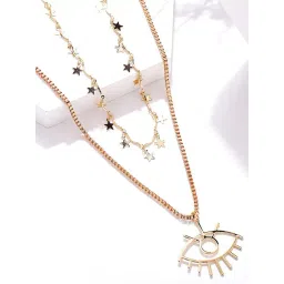 OOMPH Gold tone Multi Layer Multi Strand Evil Eye Good Luck Charm Link Chain Necklace for Women-picture-28