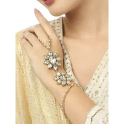 Oomph Gold Tone Pearls & Kundan Hand Harness-picture-30