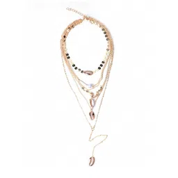 OOMPH Gold-Toned & White Layered  Sea Shell Charms Link Chain Necklace image 3