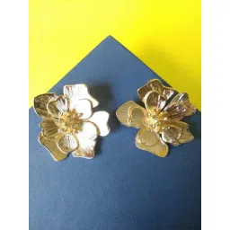 OOMPH Golden Large Floral Crystal Fashion Stud Earrings for Women-picture-45