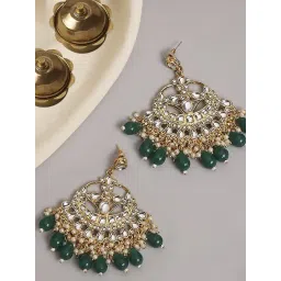 OOMPH Green Beads & Kundan Ethnic Chand Bali Earrings-picture-26