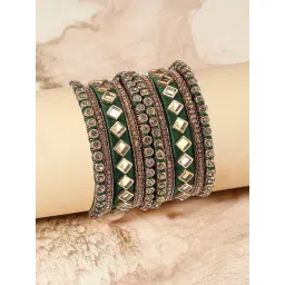 OOMPH Green Bridal Chuda Silk Thread Kundan Bangle Set Pack of 18-picture-21