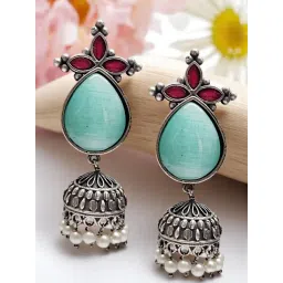 OOMPH Green Teardrop Jhumki Earrings-picture-14