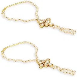 oomph Jewellery Combo of 2 Gold Tone Hathphool Hathpanja Bracelet with Ring - Kundan & Pearls For Women & Girls Stylish Latest (2P-BDP23_Z)- For Women & Girls Stylish Latest-picture-11
