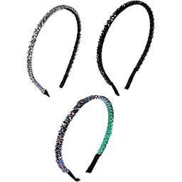 oomph Jewellery Combo of 3 Shimmer Crystal Studded Fashion Party Thin Hair Band Head Band For Women & Girls Stylish Latest-picture-41