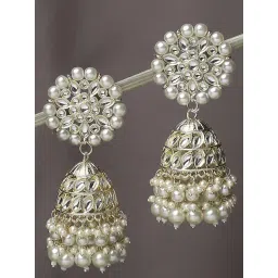 OOMPH Jewellery Gold Tone Jadau Kundan & Pearls Ethnic Jhumki-picture-29