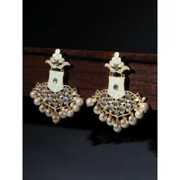OOMPH Jewellery Green & Gold Meenakari Enamel Kundan & Pearls Geometric Design Ethnic Dangler-picture-21