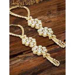 Oomph Jewellery Kundan & Pearls Gold Hand Harness Bracelet - Set of 2-picture-22