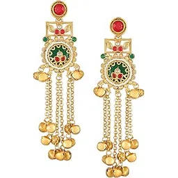 oomph Jewellery Long Kashmiri Drop Earrings - Floral Design with Ghungroo Detailing - For Women & Girls Stylish Latest- For Women & Girls Stylish Latest (RKE569_Z1)-picture-13
