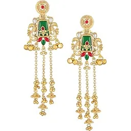 oomph Jewellery Long Kashmiri Drop Earrings - Peacock Design - Ghungroo Detailing - For Women & Girls Stylish Latest (RKE568_Z1)-picture-11