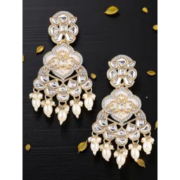 OOMPH Kundan Studded & Artificial Beaded Contemporary Shaped Drop Earrings-picture-19