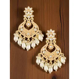 OOMPH Kundan Studded & Artificial Beaded Contemporary Shaped Drop Earrings-picture-20
